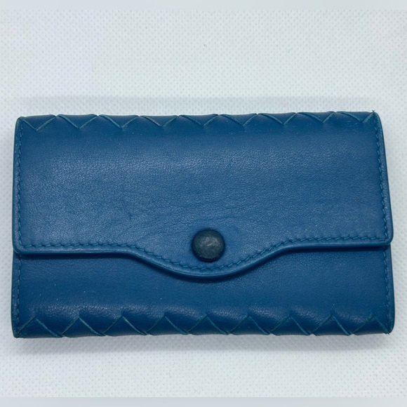 BOTTEGA VENETA EUC ROYAL BLUE INTRECCIATO LAMBSKIN 6 RING KEY HOLDER - Picture 1 of 14